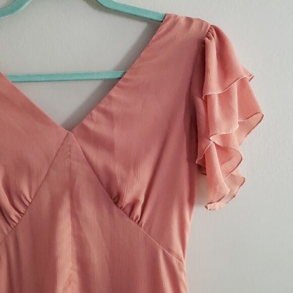 Warehouse tiered maxi dress with ruffles in pink size 8 - Picture 9 of 15